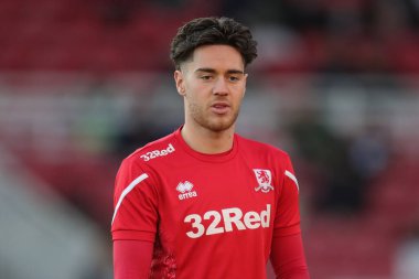 Middlesbrough 'dan Hayden Hackney # 30 numara, Birleşik Krallık' ın Riverside Stadyumu, Middlesbrough, 7 Ocak 202 'de oynanan ve Middlesbrough-Brighton ve Hove Albion' a karşı oynanan FA Cup karşılaşması öncesinde oynanan karşılaşma öncesinde ısındı.