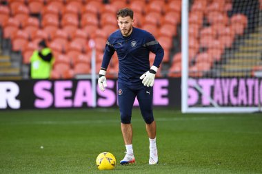 Blackpool 'dan Chris Maxwell # 1. Maç öncesi ısınma turunda Emirates FA Cup' ın önünde Blackpool - Nottingham Forest maçı, Bloomfield Road, Blackpool, İngiltere, 7 Ocak 202