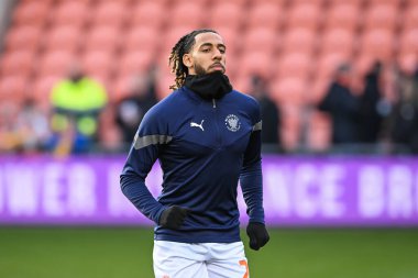 Blackpool 'dan Dominic Thompson # 23, Birleşik Krallık' ın Blackpool şehrinde oynanan 3. Blackpool-Nottingham Ormanı karşılaşması öncesinde oynanan maç öncesi ısınma maçında...
