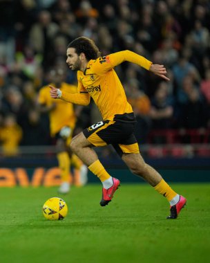 Wolverhampton Wanderers 'ın Rayan At-Nouri # 3' ü, 7 Ocak 2023 tarihinde Anfield, Liverpool, Birleşik Krallık 'ta oynanan Liverhampton Wanderers - Wolverhampton maçında ara verdi.