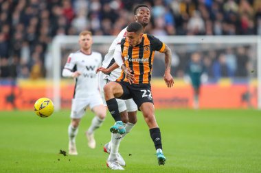 Hull City 'den Tyler Smith # 22 ve Fulham' dan Tosin Adarabioyo # 4 of Fulham FA Cup üçüncü tur müsabakasında Hull City, MKM Stadyumu 'nda Fulham' a karşı 7 Ocak 202