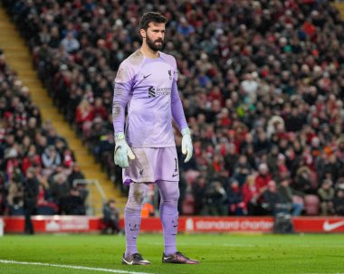 Liverpool 'dan Alisson Becker # 1. Liverpool, Liverhampton Wanderers ile oynanan Liverpool FA Cup Üçüncü Raundu karşılaşmasında 7 Ocak 202' de Liverpool, Liverpool 'da