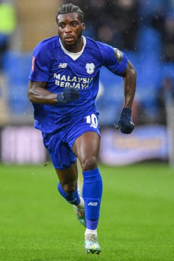 Cardiff City 'den Sheyi Ojo # 10, Cardiff City, Cardiff City Stadyumu' nda oynanan Cardiff City üçüncü tur karşılaşmasında, 8 Ocak 202