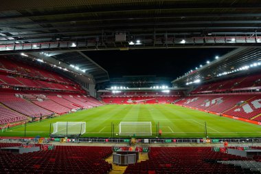 Anfield Stadyumu 'nun Anfield, Liverpool' da Wolverhampton Wanderers 'a karşı oynanan üçüncü tur karşılaşmasından önceki genel görünümü, 7 Ocak 202