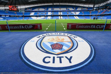Etihad Stadyumu 'nun iç manzarası, 8 Ocak 202 tarihinde Etihad Stadyumu' nda oynanan Üçüncü tur müsabakası öncesinde Manchester City ile Chelsea karşılaşacak.