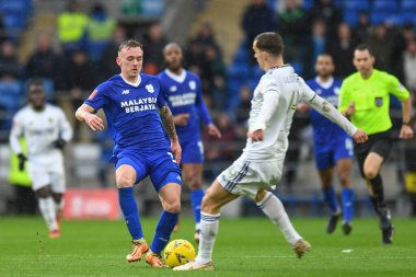 Cardiff City 'nin 39 numaralı Isaak Davies' i Leeds United 'ın 14 numaralı oyuncusu Cardiff City - Leeds United maçında Cardiff City, Cardiff City Stadyumu' nda 8 Ocak 202