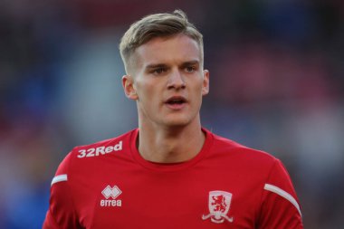 Middlesbrough 'dan Marcus Forss # 21, Birleşik Krallık Riverside Stadyumu, Middlesbrough, 7 Ocak 202' de oynanan ve Middlesbrough-Brighton ve Hove Albion 'a karşı oynanan Emirates FA Kupası karşılaşması öncesinde oynanan karşılaşma öncesinde ısındı.