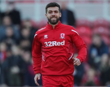 Middlesbrough 'dan Tommy Smith # 14, Birleşik Krallık Riverside Stadyumu' nda Middlesbrough - Middlesbrough FA Cup karşılaşması öncesinde ısınma turunda.