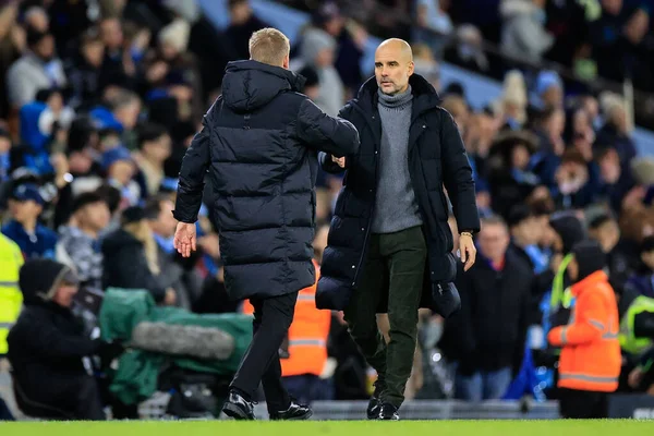 Josep Guardiola Manager Manchester City Graham Potter Manager Chelsea Shake — Foto Stock