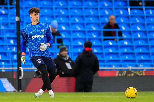 Chelsea 'den Kepa Arrizabalaga # 1, Birleşik Krallık Etihad Stadyumu' nda, 8 Ocak 202 tarihinde oynanan ve Emirates FA Cup 'ta oynanan üçüncü tur karşılaşma öncesinde oynanan ısınma maçında