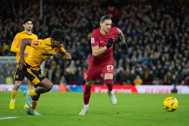 Liverpool 'dan Darwin Nez # 27, 7 Ocak 2023' te Anfield, Liverpool, İngiltere 'de oynanan Liverhampton Wanderers maçında Wolverhampton Wanderers' ın 81 numarası Wolverhampton Wanderers 'ı geçti.
