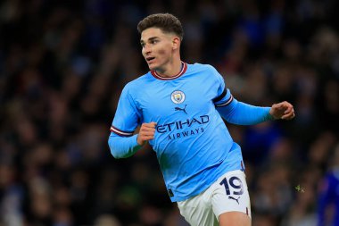Julian Alvarez # 19 Manchester City ile Manchester City arasında oynanan FA Cup Üçüncü Raund karşılaşmasında Etihad Stadyumu, Manchester, İngiltere, 8 Ocak 202