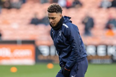 Blackpool 'dan Morgan Rogers # 25. Maç öncesi ısınma oturumunda Emirates FA Cup üçüncü tur karşılaşmasında Blackpool Nottingham Forest' a karşı Bloomfield Road, Blackpool, İngiltere, 7 Ocak 202