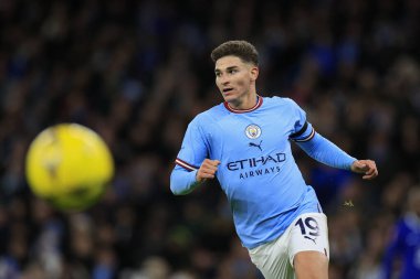 Julian Alvarez # 19 Manchester City ile Manchester City arasında oynanan FA Cup Üçüncü Raund karşılaşmasında Etihad Stadyumu, Manchester, İngiltere, 8 Ocak 202