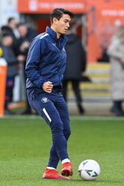 Blackpool 'dan Kenny Dougall # 12. Maç öncesi ısınma turu öncesinde Blackpool - Nottingham Forest maçında Bloomfield Road, Blackpool, İngiltere, 7 Ocak 202
