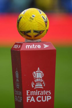 Maç topu, 8 Ocak 202 'de Cardiff City Stadyumu, İngiltere' de oynanan Cardiff City - Leeds United karşılaşması öncesinde FA Cup podyumunda görüldü.