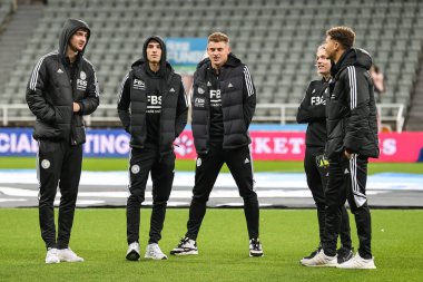 Leicester City oyuncuları Carabao Kupası çeyrek final maçı öncesinde St.James 's Park, Newcastle, 10 Ocak 202' de Newcastle United ile Leicester City maçına geldiler.