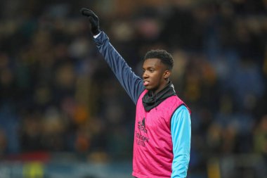 Arsenal 'in Eddie Nketiah # 14' ü, 9 Ocak 202 'de İngiltere' nin Kassam Stadyumu 'nda oynanan Emirates FA Cup Üçüncü Raund karşılaşması öncesinde oynanan ısınma maçında.