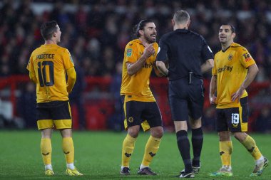 Rubn Neves #8 of Wolverhampton Wanderers pleads to the referee during the Carabao Cup Quarter Final match Nottingham Forest vs Wolverhampton Wanderers at City Ground, Nottingham, United Kingdom, 11th January 2023