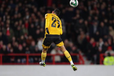 Matheus Nunes #27 of Wolverhampton Wanderers heads the ball during the Carabao Cup Quarter Final match Nottingham Forest vs Wolverhampton Wanderers at City Ground, Nottingham, United Kingdom, 11th January 202