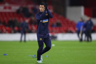 Hwang Hee-Chan #11 of Wolverhampton Wanderers applauds the fans ahead of the Carabao Cup Quarter Final match Nottingham Forest vs Wolverhampton Wanderers at City Ground, Nottingham, United Kingdom, 11th January 202
