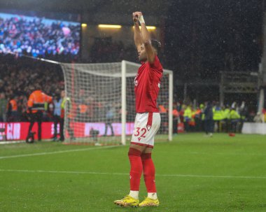 Renan Lodi #32 of Nottingham Forest celebrates his teams win after the Carabao Cup Quarter Final match Nottingham Forest vs Wolverhampton Wanderers at City Ground, Nottingham, United Kingdom, 11th January 202