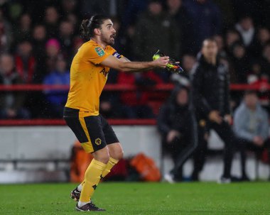 Rubn Neves #8 of Wolverhampton Wanderers appeals to the referee for penalty during the Carabao Cup Quarter Final match Nottingham Forest vs Wolverhampton Wanderers at City Ground, Nottingham, United Kingdom, 11th January 2023