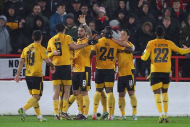 Ral Jimnez #9 of Wolverhampton Wanderers celebrates his goal with his team mates and makes the score 1-1 during the Carabao Cup Quarter Final match Nottingham Forest vs Wolverhampton Wanderers at City Ground, Nottingham, United Kingdom