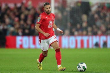 Renan Lodi #32 of Nottingham Forest on the ball during the Carabao Cup Quarter Final match Nottingham Forest vs Wolverhampton Wanderers at City Ground, Nottingham, United Kingdom, 11th January 202