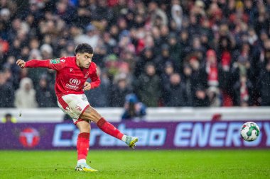 Morgan Gibbs-White #10 of Nottingham Forest successfully converts his penalty during the Carabao Cup Quarter Final match Nottingham Forest vs Wolverhampton Wanderers at City Ground, Nottingham, United Kingdom, 11th January 202