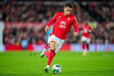 Brennan Johnson #20 of Nottingham Forest goes on the attack during the Carabao Cup Quarter Final match Nottingham Forest vs Wolverhampton Wanderers at City Ground, Nottingham, United Kingdom, 11th January 202