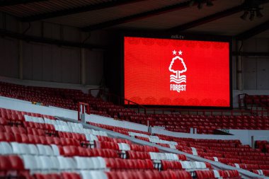 The score board showing the Nottingham Forest logo ahead of the Premier League match Nottingham Forest vs Leicester City at City Ground, Nottingham, United Kingdom, 14th January 202