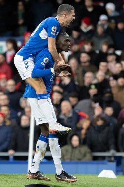 Amadou Onana #8 of Everton celebrates his goal to make it 1-0 during the Premier League match Everton vs Southampton at Goodison Park, Liverpool, United Kingdom, 14th January 202