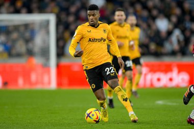 Nelson Semedo #22 of Wolverhampton Wanderers with the ball during the Premier League match Wolverhampton Wanderers vs West Ham United at Molineux, Wolverhampton, United Kingdom, 14th January 202