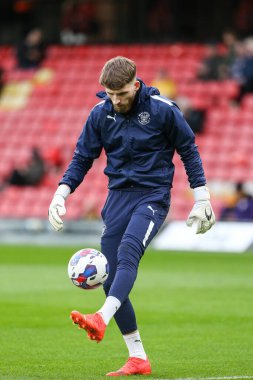 Daniel Grimshaw #32 of Blackpool warms up during the Sky Bet Championship match Watford vs Blackpool at Vicarage Road, Watford, United Kingdom, 14th January 202