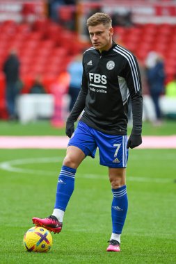 Harvey Barnes #7 of Leicester City during the pre-game warmup ahead of the Premier League match Nottingham Forest vs Leicester City at City Ground, Nottingham, United Kingdom, 14th January 202