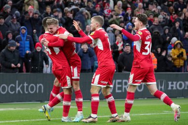 Marcus Forss #21 of Middlesbrough celebrates his goal with his team mates and makes the score 1-0 during the Sky Bet Championship match Middlesbrough vs Millwall at Riverside Stadium, Middlesbrough, United Kingdom, 14th January 202