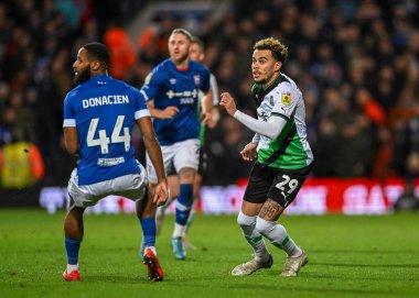 Plymouth Argyle midfielder Tyreik Wright (29) battles of the ball  during the Sky Bet League 1 match Ipswich Town vs Plymouth Argyle at Portman Road, Ipswich, United Kingdom, 14th January 202