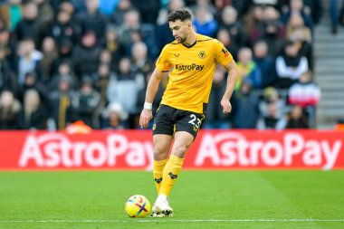 Max Kilman #23 of Wolverhampton Wanderers with the ball during the Premier League match Wolverhampton Wanderers vs West Ham United at Molineux, Wolverhampton, United Kingdom, 14th January 202