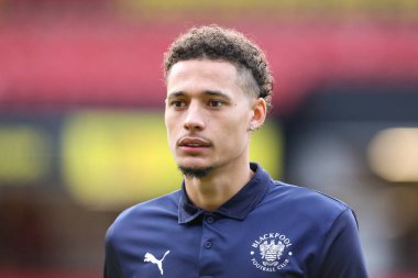 Rhys Williams #15 of Blackpool arriving at the stadium during the Sky Bet Championship match Watford vs Blackpool at Vicarage Road, Watford, United Kingdom, 14th January 202