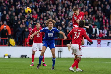 Ryan Yates #22 of Nottingham Forest heads on goal during the Premier League match Nottingham Forest vs Leicester City at City Ground, Nottingham, United Kingdom, 14th January 202