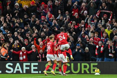 Brennan Johnson #20 of Nottingham Forest rounds Danny Ward #1 of Leicester City to score a goal to make it 1-0 during the Premier League match Nottingham Forest vs Leicester City at City Ground, Nottingham, United Kingdom, 14th January 202