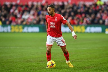 Renan Lodi #32 of Nottingham Forest in action during the Premier League match Nottingham Forest vs Leicester City at City Ground, Nottingham, United Kingdom, 14th January 202