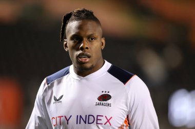 Maro Itoje of Saracens during the pre-match warm-up ahead of the European Champions Cup match Saracens vs Lyon at StoneX Stadium, London, United Kingdom, 14th January 202