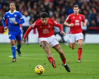 Morgan Gibbs-White #10 of Nottingham Forest passes the ball during the Premier League match Nottingham Forest vs Leicester City at City Ground, Nottingham, United Kingdom, 14th January 202