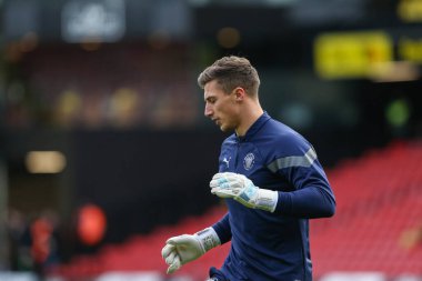 Stuart Moore #13 of Blackpool warms up during the Sky Bet Championship match Watford vs Blackpool at Vicarage Road, Watford, United Kingdom, 14th January 202