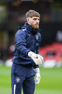 Daniel Grimshaw #32 of Blackpool warms up during the Sky Bet Championship match Watford vs Blackpool at Vicarage Road, Watford, United Kingdom, 14th January 202
