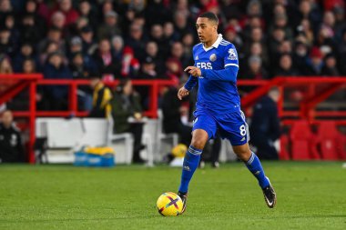 Youri Tielemans #8 of Leicester City makes a break with the ball  during the Premier League match Nottingham Forest vs Leicester City at City Ground, Nottingham, United Kingdom, 14th January 202