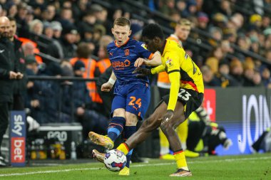 Andy Lyons #24 of Blackpool passes the ball during the Sky Bet Championship match Watford vs Blackpool at Vicarage Road, Watford, United Kingdom, 14th January 202
