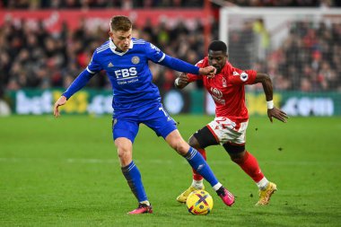 Harvey Barnes #7 of Leicester City makes a break with the ball during the Premier League match Nottingham Forest vs Leicester City at City Ground, Nottingham, United Kingdom, 14th January 202